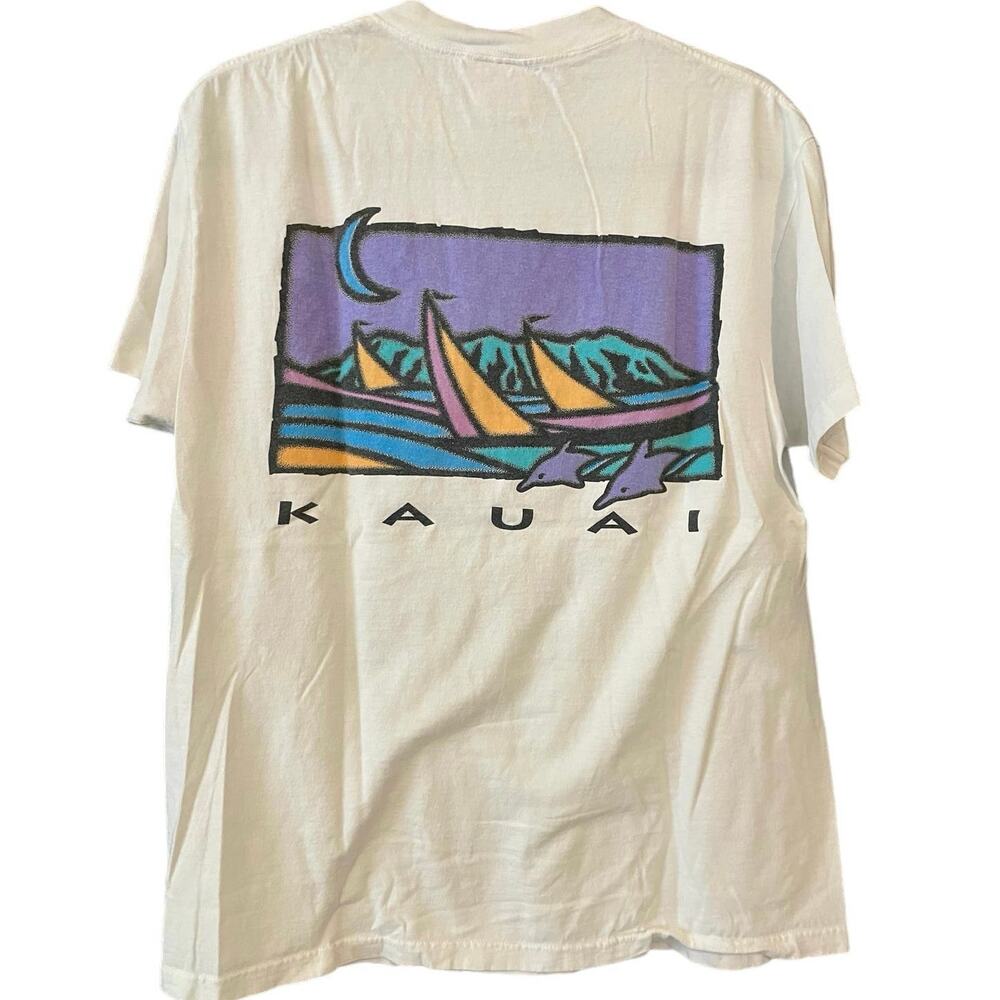 Vintage 90s Kauai Hawaii Dolphins and Sailing Single Stitch Shirt Adult L
